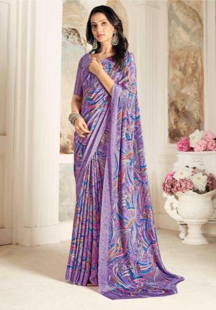 Picture of Marvelous Crepe & Silk Dark Slate Blue Saree