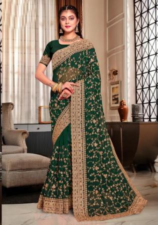 Picture of Delightful Georgette Forest Green Saree