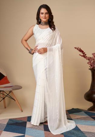 Picture of Alluring Georgette Off White Saree