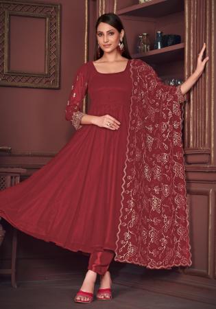 Picture of Beautiful Georgette Maroon Anarkali Salwar Kameez