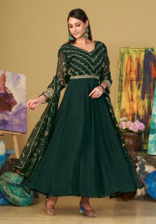 Picture of Well Formed Georgette Sea Green Anarkali Salwar Kameez