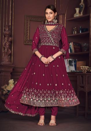 Picture of Georgette Deep Pink Straight Cut Salwar Kameez