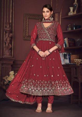 Picture of Stunning Georgette Maroon Straight Cut Salwar Kameez