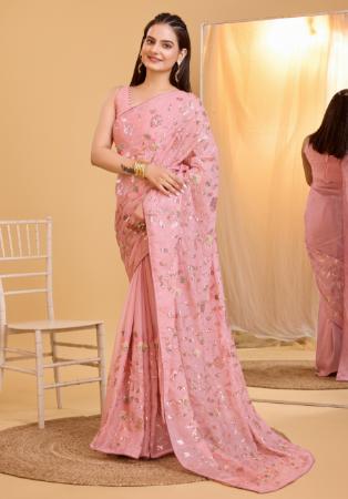 Picture of Beauteous Silk & Organza Misty Rose Saree