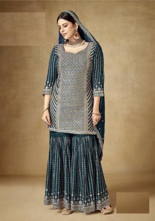 Picture of Chiffon Dark Slate Grey Straight Cut Salwar Kameez