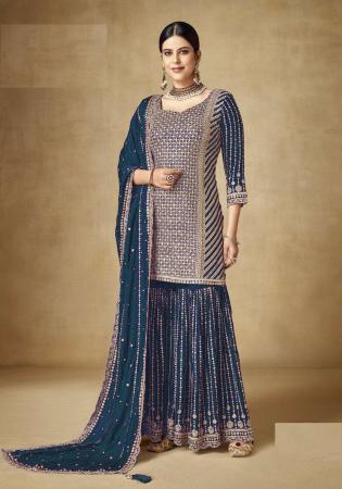 Picture of Chiffon Dark Slate Grey Straight Cut Salwar Kameez