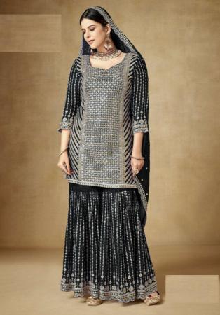 Picture of Graceful Chiffon Black Straight Cut Salwar Kameez