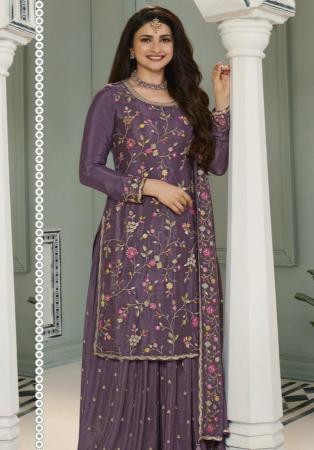 Picture of Sightly Chiffon Purple Straight Cut Salwar Kameez