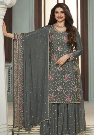 Picture of Chiffon Dark Slate Grey Straight Cut Salwar Kameez