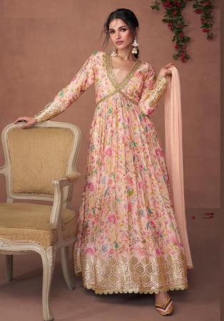 Picture of Marvelous Organza Wheat Anarkali Salwar Kameez