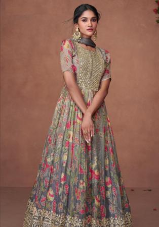 Picture of Delightful Organza Dark Grey Anarkali Salwar Kameez