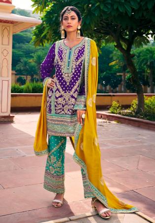 Picture of Chiffon Midnight Blue Straight Cut Salwar Kameez