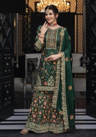 Picture of Ideal Silk Dark Green Straight Cut Salwar Kameez