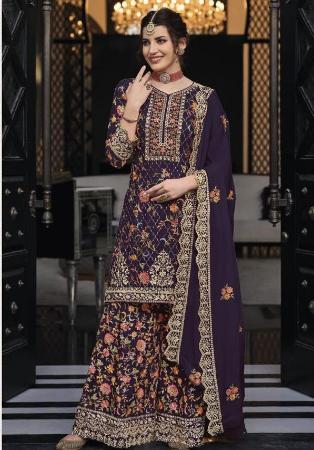 Picture of Silk Dark Slate Grey Straight Cut Salwar Kameez