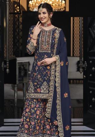 Picture of Silk Dark Slate Grey Straight Cut Salwar Kameez