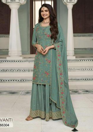 Picture of Chiffon Slate Grey Straight Cut Salwar Kameez