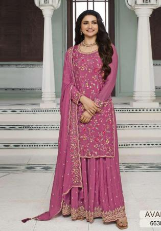 Picture of Chiffon Rosy Brown Straight Cut Salwar Kameez