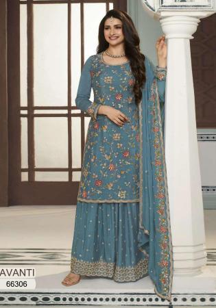 Picture of Chiffon Dark Slate Grey Straight Cut Salwar Kameez