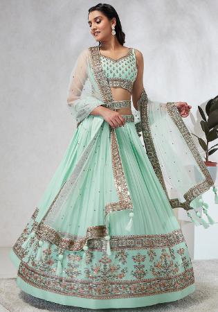 Picture of Georgette & Net Dark Sea Green Lehenga Choli