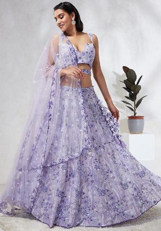 Picture of Georgette & Net Light Steel Blue Lehenga Choli