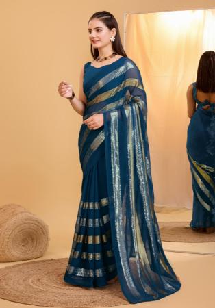 Picture of Fine Georgette Navy Blue Saree