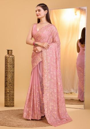 Picture of Elegant Organza Rosy Brown Saree