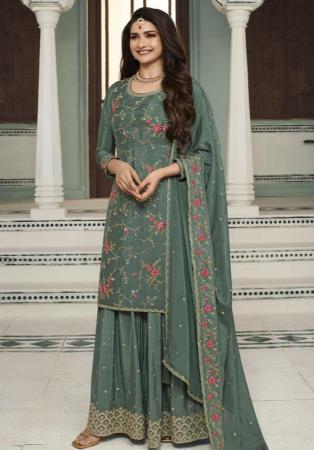 Picture of Chiffon Medium Sea Green Straight Cut Salwar Kameez