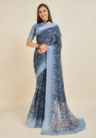 Picture of Beautiful Linen Dark Slate Blue Saree