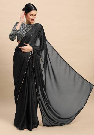 Picture of Wonderful Georgette & Satin & Silk Black Saree