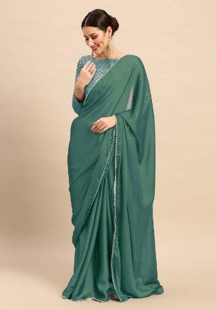 Picture of Nice Georgette & Satin & Silk Sea Green Saree