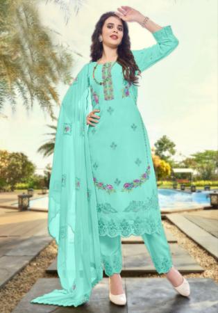 Picture of Georgette Pale Turquoise Straight Cut Salwar Kameez