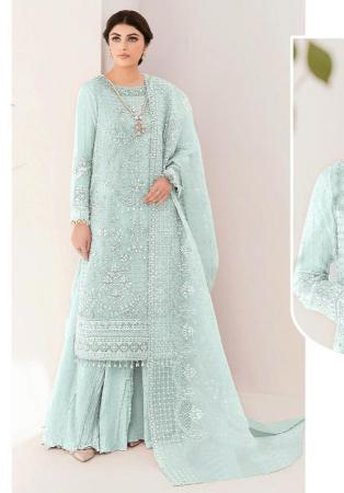 Picture of Georgette Dark Sea Green Straight Cut Salwar Kameez