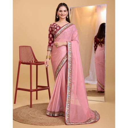 Picture of Splendid Silk & Organza Rosy Brown Saree