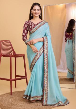 Picture of Admirable Silk & Organza Light Steel Blue Saree