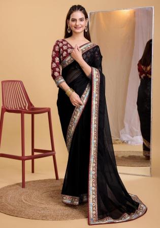 Picture of Good Looking Silk & Organza Black Saree