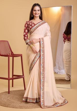 Picture of Charming Silk & Organza Pale Golden Rod Saree