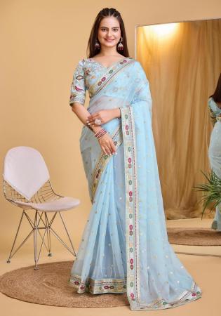 Picture of Ravishing Silk & Organza Pale Turquoise Saree