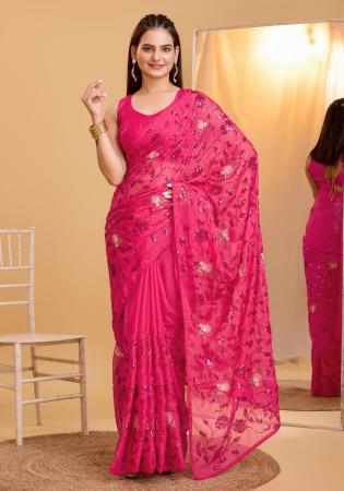 Picture of Lovely Silk & Organza Crimson Saree