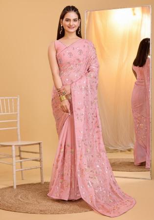 Picture of Stunning Silk & Organza Light Coral Saree