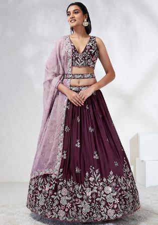 Picture of Chiffon & Silk Dark Olive Green Lehenga Choli