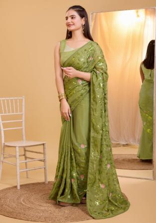 Picture of Superb Organza Dark Khaki Saree