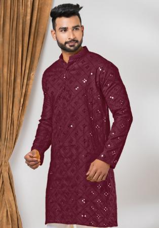 Picture of Statuesque Cotton Maroon Kurtas