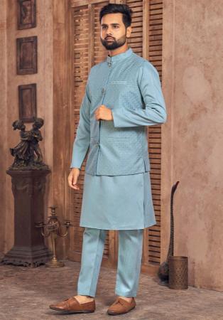 Picture of Pleasing Silk Light Steel Blue Kurtas