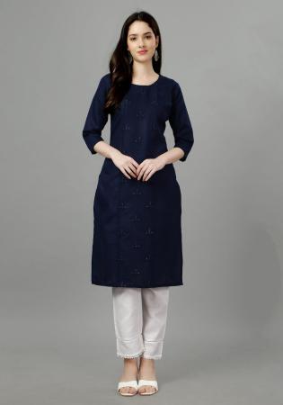 Picture of Statuesque Cotton Midnight Blue Kurtis & Tunic