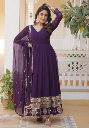 Picture of Well Formed Georgette Purple Readymade Gown