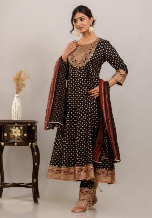 Picture of Rayon & Cotton Black Readymade Salwar Kameez