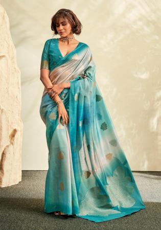 Picture of Grand Chiffon Medium Turquoise Saree