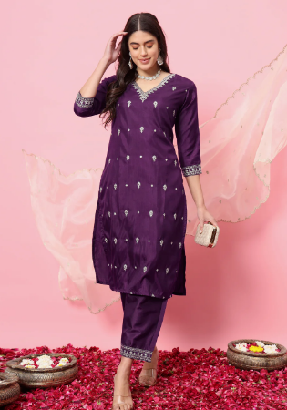 Picture of Wonderful Silk Purple Readymade Salwar Kameez