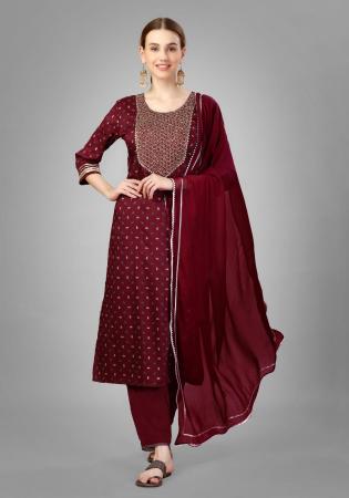 Picture of Sightly Silk Maroon Readymade Salwar Kameez