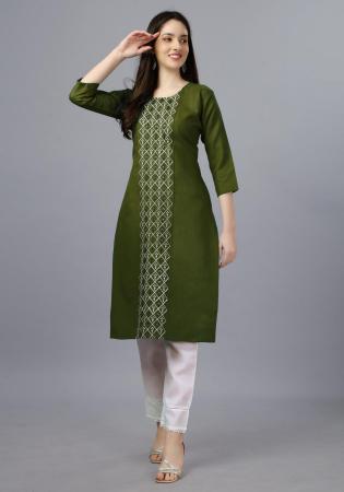 Picture of Exquisite Cotton Dark Olive Green Kurtis & Tunic